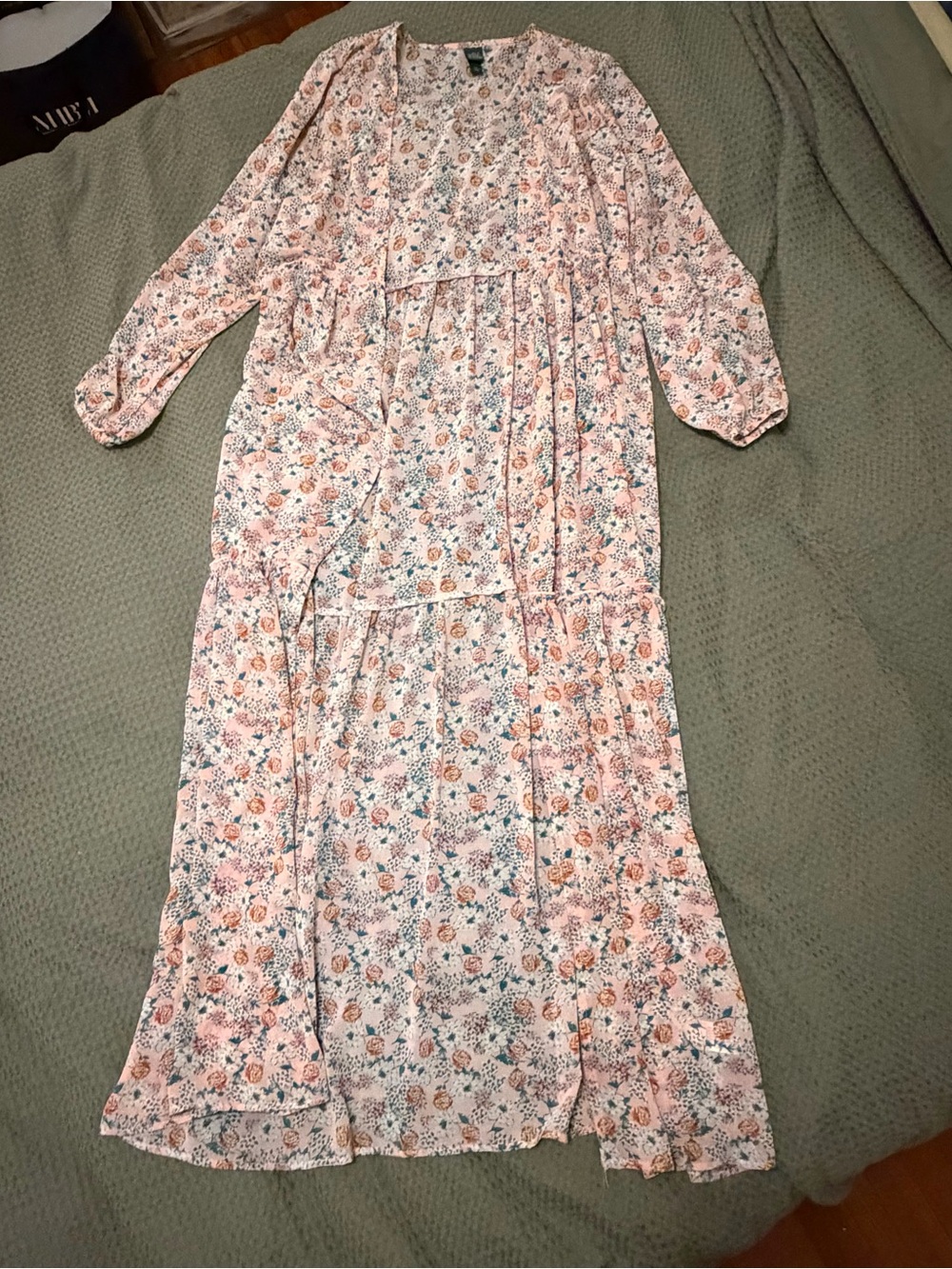 wild fable Pink Floral Tiered Long Sleeve kimono wrap
